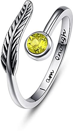 Geburtsstein Damen Verstellbarer Ring 925 Sterling silber Feder ring Birthstone Schmuck Geburtstag Geschenk für Frauen Mädchen