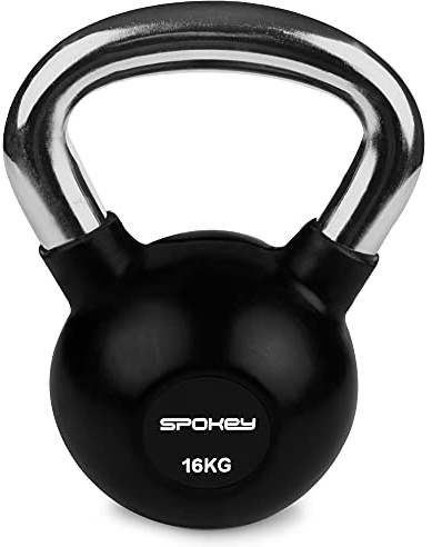 SPOKEY Scales LUX Kettlebell professionelles, Gusseisen mit Gummi überzogen Kettlebell mit Chrom-Griff, Schwarze Kettlebells, professionell Klugelhantel Gewichten für Krafttraining (16)