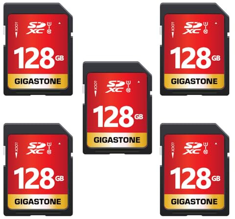 GIGASTONE 128GB Tarjeta de Memoria SD, Paquete de 5, 5 Minicajas, Clase 10 Tarjeta de Memoria SDXC Video Full HD de Alta Velocidad Cámara Digital