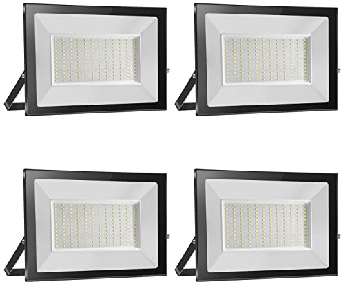 Royana 4PCS 150W Focos LED Exterior 6000K Blanco Frío Proyector IP65 Impermeable Luz de Seguridad para Iluminación Jardín Garaje Porche Balcón Césped