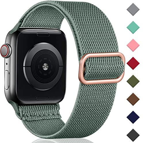 Oielai Solo Loop rem kompatibel med Apple Watch-rem 42 mm 44 mm 45 mm 49 mm, justerbar nylonflätad sportrem för iWatch SE serie 8/7/6/5/4/3/2/1, 42 mm/44 mm/45 mm, tallgrön