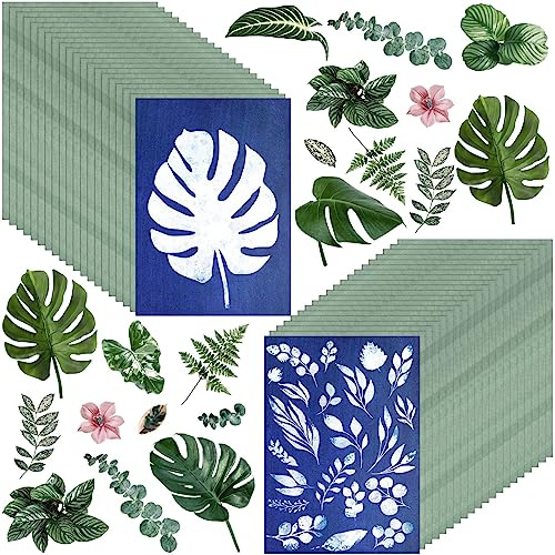 40 Blatt Sonnendruckpapier-Set, Cyanotyp-Papier, A5, Sonnenkunstpapier, hochempfindlich, Natur, Sonnen-/Sonnenaktivierung, Kunst, Zeichenpapier für Kunst, Handwerk, DIY-Projekt (14 x 21 cm)