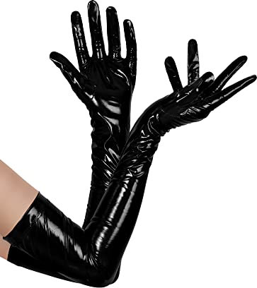 Bencailor Women Long Gloves Patent Leather Gloves for Costume Photoshoot(S-M,Black)