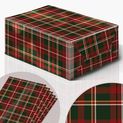 Papier cadeau Noël Schottenkaro Tartan Plaid - Papier Kraft exceptionnel 100g 5x Feuilles DinA1 59x119cm 30x Points de Colle Ensemble de Rangement