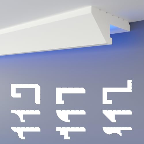 HEXIMO profilé de joint d'ombre LED moulures, éclairage indirect XPS polystyrène sec moulures de plafond éclairage polystyrène (1,7 mètres HLED 12)