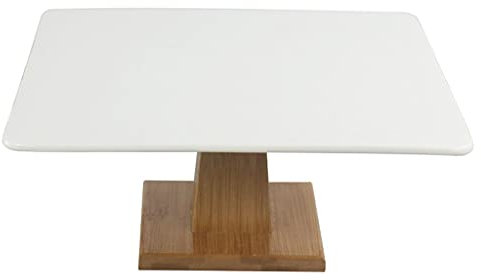 LUCBEI Kuchenständer ServierStänder Quadratische hohe Kuchenplatte Keramik Hölzerner Früchtschale Kuchen Standnachmittag Tee Dessert Platte Geburtstag Party Dessert Tisch Display Stand Tortenständer