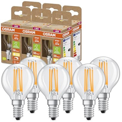 OSRAM SUPERSTAR+ CLASSIC P FIL 40 LED-Lampe, E14, Miniballform, 2,9W, 470lm, 2700K, warmweißes Licht, dimmbar, LED-Filament-Technologie, sehr energiesparend, Energieeffizienzklasse C,6-Pack