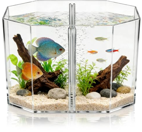 Totority Box Octagonal Fish Tank Betta Fish Bowl Small Containers Shrimp Tank Baby Cart Covers Turtle Tank Betta Fish Tank Fish Breeding Tank Betta Tank Acrylic Self-Cleaning