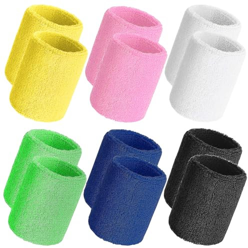 Zeuwets Serre Poignets Bracelets pour Sports, 12 Pièces Bandeau de Transpiration, Bandeau Poignet Sport, Sweatbands Absorbants, Bande Sport Poignet pour Hommes Femmes Basketball Running Tennis
