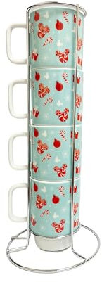 Disney Mickey Peppermint S/4 tazas apilables accesorios de cocina | Bonitos regalos de inauguración de la casa de cerámica para hombres, mujeres y niños | Licenciatario oficial | 1 juego