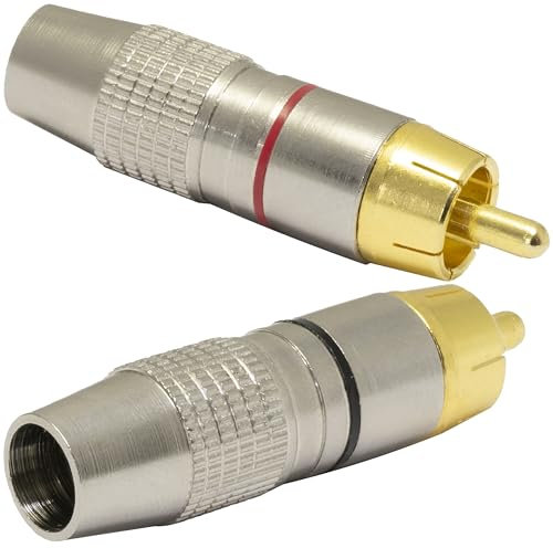 Aerzetix - C69021 - Set di 2 connettori spine RCA maschio dritto 47x12mm 1 anello di localizzazione rosso e nero - per saldare - audio microfono