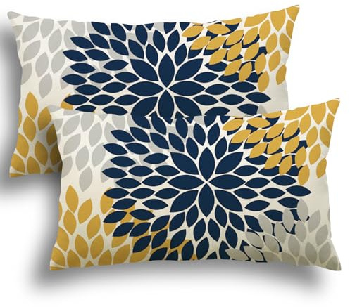YCOLL Housses de Coussin 30x50 Lot de 2 en Lin, Taies d’Oreiller Décoratives à Motif Floral Aquarelle, Copricuscini Élégants pour Canapé, Salon, Chambre, Lit, Jardin, Terrasse et Extérieur
