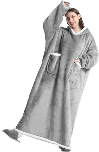 HiScooter Oversize Hoodie Decke, Flauschige Sherpa Tragbare Decke, Weich Sweatshirt TV Kuschelpullover mit Ärmeldecke und kuschelpulli Decke zum Anziehen, Geschenke für Erwachsene