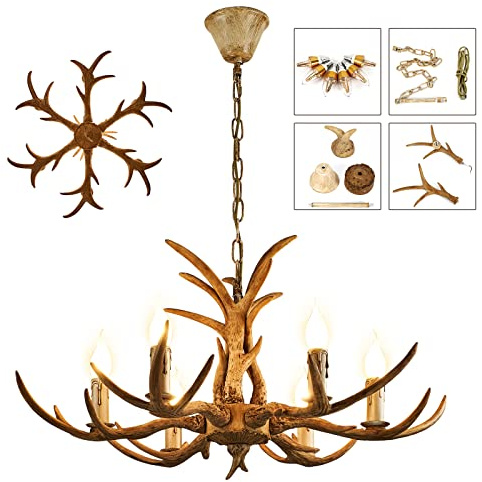 6-Kopf Geweihlampe Retro Lampe Harz Hirschgeweihlampe Kronleuchter Deckenleuchte Geweih Hirschgeweih Pendelleuchte Vintage Beleuchtung Lamp Licht Decken Leuchte Mit GlüHbirne Bar Leuchter AtmosphäRe