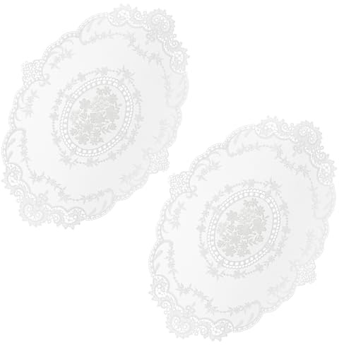 Jeffdad Confezione da 2 tovagliette in pizzo retrò all'uncinetto, centrini fatti a mano, in pizzo bianco, 30,5 x 40,6 cm, decorazione da tavolo (bianco)