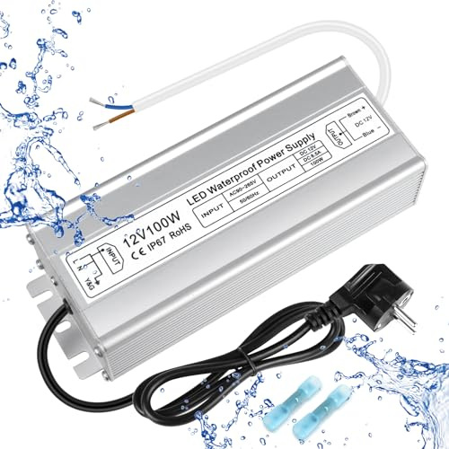 inShareplus LED Trafo 12V 8,5A 100W IP67 Wasserdichter Outdoor-Treiber, AC 90-265V zu DC 12 volt Niederspannungs-Transformator, 12V Netzteil für LED-Licht, Computerprojekt, Außeneinsatz
