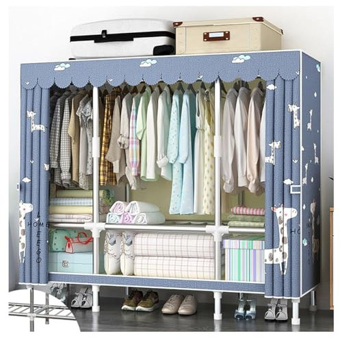 UYSELA Kleiderschränke aus Stoff,Kleiderschränke mit Hängestangen und Lagerregalen,tragbare Organizer-Garderobe mit Vorhang für Schlafzimmer (Farbe: A,Größe: 145 x 45 x 170 cm)