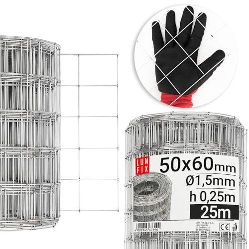 Volierendraht 50x60 Ø 1.5 mm 0,25m x 25m Stahl verzinkt Hasendraht | Kaninchendraht, Drahtgitter Schweißgitter Maschendraht, Wühlmausgitter für Garten, Maschendrahtzaun