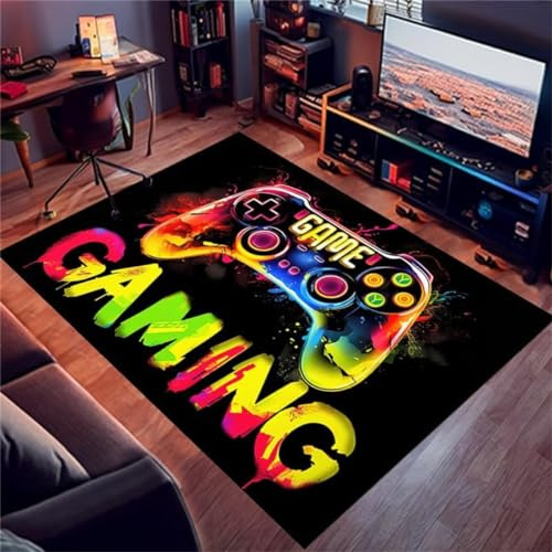 Gaming 3D Handle Gamer Carpet, Cooler Graffiti Controller Teppich, Mädchen Jungen Zimmer Dekorative Gaming Bodenmatte Teenager Kinder Schlafzimmer Wohnzimmer Gaming Teppich (Colour 1,120x160cm)