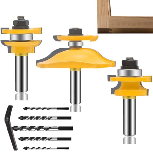 MAYLINE 1/2 Inch Shank Router Bit Set 3 PCS, Wood Cabinet Carbide CNC Cutting Tool for Door Tongue Groove Rail Stile Woodworking Milling Cutter Router Bits Sets (DR-06)