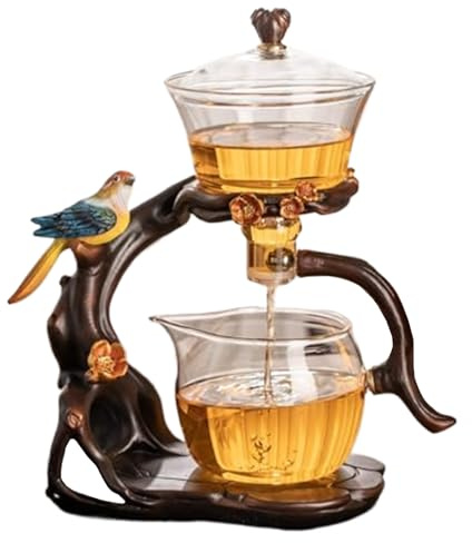 Ensemble de thé semi-automatique, théière magnétique magnétique en verre en verre en verre en verre élevé avec infuseur, 300 ml + 460 ml de théière magique, 7.8x4.9x10.4 Ensemble de thé Kung Fu pour