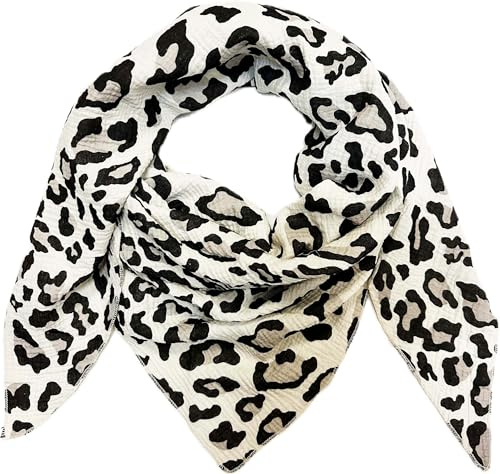 Leopard Dreieck Schal aus 100% Baumwolle Frühling Unisex Uni Fashion Stola Tuch Übergangszeit Italy Sommer Strickschal Strick Tuch Leo