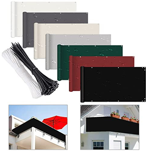 Brise-vue pour terrasse extérieure, 150 x 1700 cm, panneau pare-soleil coupe-vent avec attaches de câble pour jardin, cour, cour, terrasse, noir