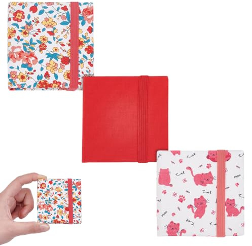 PLIGREAT 3 Pcs Small Watercolor Sketchbook 6x6 cm Square Fabric Cover Watercolor Sketchbook 20 Sheets 300g Portable Mini Textured Drawing Papers Travel Art Sketch Book (Red)