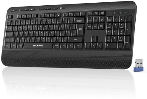 TECKNET Wireless Keyboard with Wrist Rest, Full-size Ergonomic Keyboards with 20 Shortcut Keys & Spill-Resistant Design, 2.4GHz Cordless Silent Keyboards for Computer/Windows/Mac/Laptop/PC