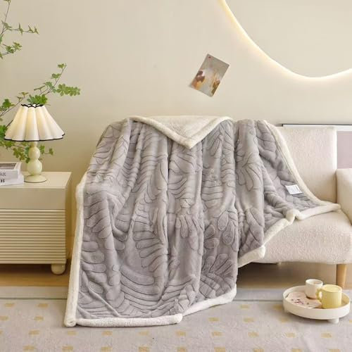 KCCRHIN Extra Weiche Kuscheldecke Flauschige Fleecedecke Winter Warme Plüschdecke Luxuriöse Kunstfelldecke Doppelte Verdickte Plüschdecke Warme Flanell Decke Für Bett Couch,LightGray,200 * 220cm