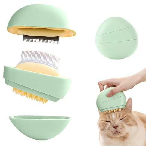SoeUyd 4 in 1 Katzenbürste Massage Pflege und Fellager, Katzenkamm, Hundebürste, Katzenbürste Langhaar und Kurzhaar, Universal Haustier Bürste, Abnehmbare Tragbare Katzen- und Hundebürste