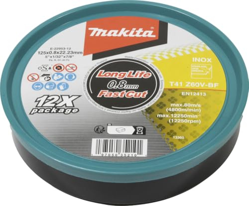Makita Disco da taglio per acciaio inox, 125 x 0,8 mm, T41 Z60V-BF, durevole, taglio rapido