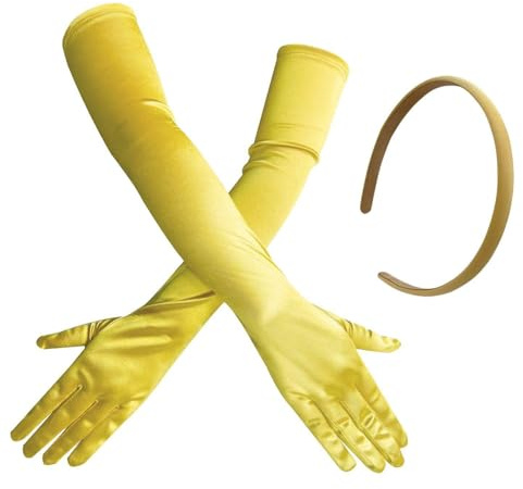 1 Paio Di Guanti Lunghi Gialli, 1 Fascia Per La Testa, Semplice Colore Solido, Accessori Per La Danza Da Performance, Guanti Di Moda Femminile, Decorazione Di Abbigliamento Per Feste.