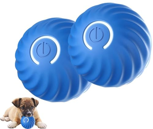 2 Stück Dura Spin Ball for Large Dogs,Interaktiver Ball für Hunde,wiederaufladbar Spielzeugball für Hunde,Automatischer Intelligenter Hundeball mit LED-Licht,für kleine,mittelgroße hundes (Blau)