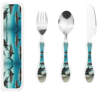 Fish in The deep sea Print Knife, Fork and Spoon Set - Stainless Steel Flatware Set, Birthday Parties, and More â€“ Adorable