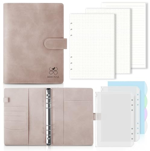 BIROYAL A5 Ringbuch, Ringbuch A5 Nachfüllbar, Leder Notizbuch Binder Mit 135 Blätter Nachfüllpapier Und Bindertaschen, Notebook a5 Für Schulnotizen Reisetagebücher und Organizer