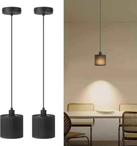 Klighten 2Pcs Suspension Luminaire E14, Réglable en hauteur, Lampe Suspension Design moderne, Lampe Suspendue Simple pour Table à Manger Chambre à Coucher Cuisine, 40W Max, Ampoule non Incluse, Noir