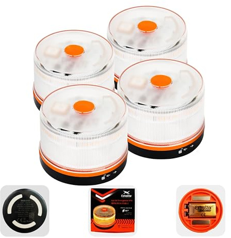 EXTRASTAR Luz Emergencia BalizaV16 Homologada DGT con Geolocalización, Baliza Coche Conectada DGT 3.0, Datos Incluidos hasta 12/2038, Pack 4 Unidades