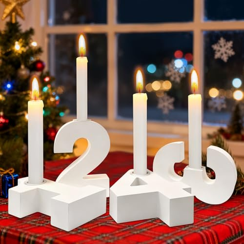 4 Stück Adventszahlen Kerzenhalter, 1 2 3 4 Adventskranz Zahlen Holz Kerzenhalter für Adventskranz Tischdeko Weihnachtsdeko Weihnachten Geschenk
