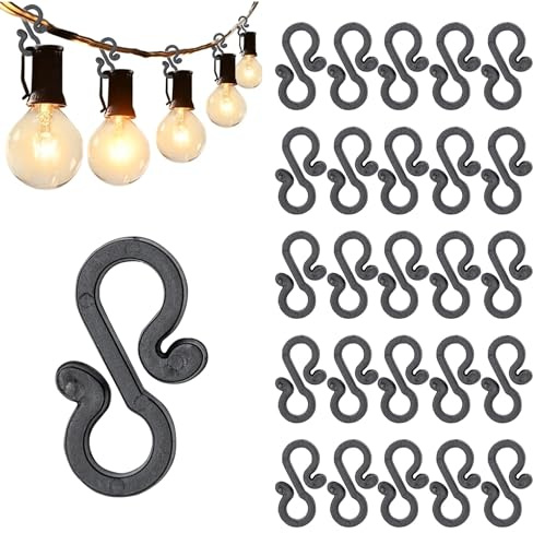 XDGBGFN 120 Pcs Black Gutter Hooks, Gutter Hooks for Outdoor Lights,Plastic S Gutter Light Hook Clips for Hanging Christmas Tree Decorative, Outside Garden String Lights (120)