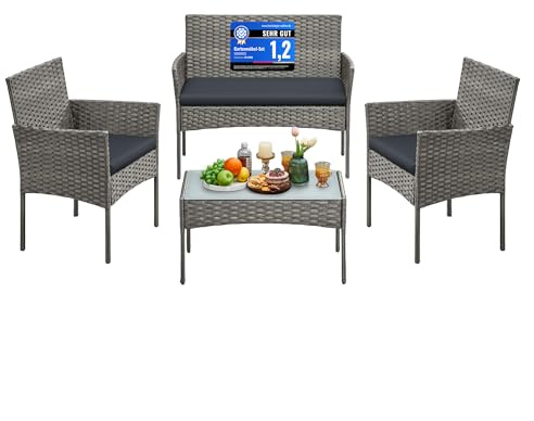 SONGMICS Gartenmöbel-Set, 4-teilig, Balkonmöbel, aus PE-Polyrattan