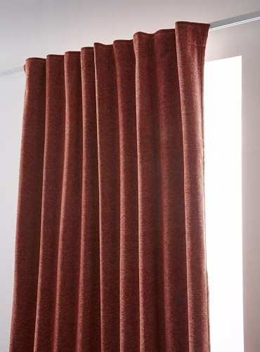 COTON PUR Lot de 2 Rideaux occultant phonique et Thermique doublé Polaire Galon fronceur Bjorn 100% Opaque Le Fil d'Ariane (Terracotta)