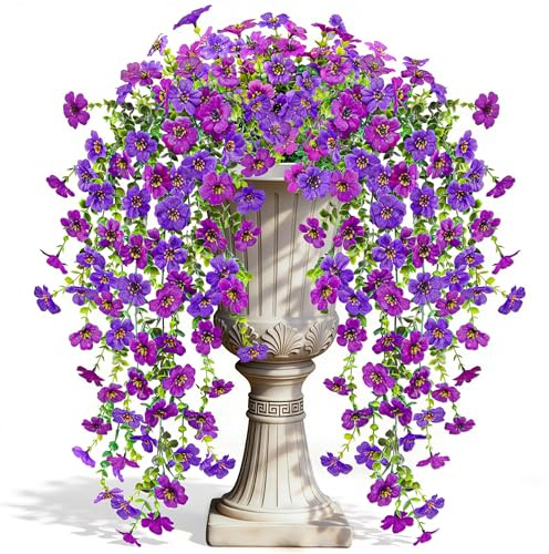 Der Rose Artificial Hanging Flowers for Outdoors 2 PCS UV Resistant Fake Hanging Plants for Spring Decoration, Realistic Silk Flowers with Trailing Vines for Porch Patio Balcony Fence Garden Decor
