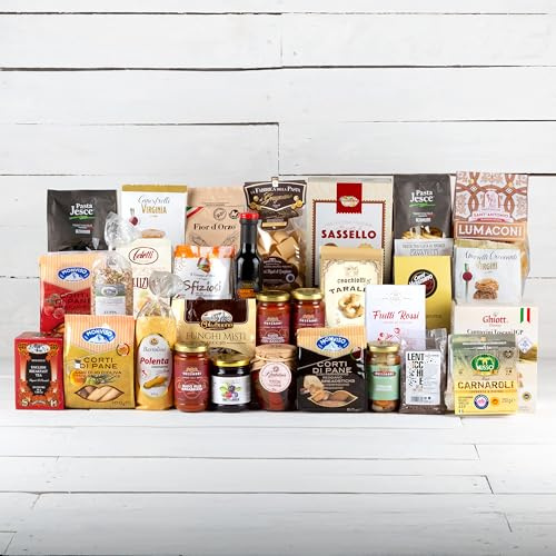 Re Regalo, Cesto Regalo Gastronomico SpesaInBox 30 Pezzi con Pasta, Riso, Salse, Biscotti, Dolci, Tè e Caffè, Prodotti Tipici Italiani