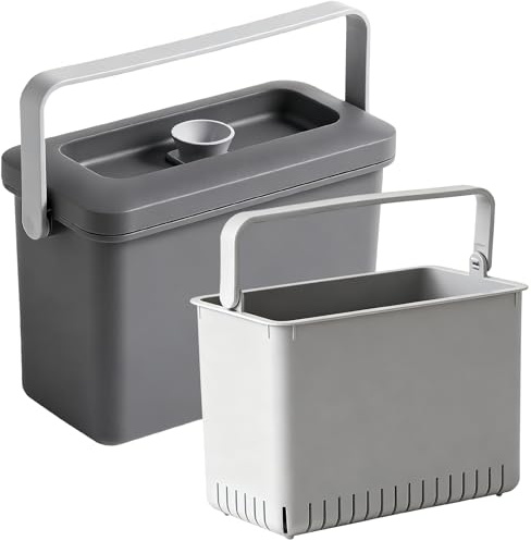 4L Kitchen food waste bin,Food Caddy, 2P Compost Bins With Removable Inner Drum And Wet And Dry Separation, Food Bin With Hook For Easy Hanging And Suitable For Kitchen(7.68 × 3.74 × 6.50inch)