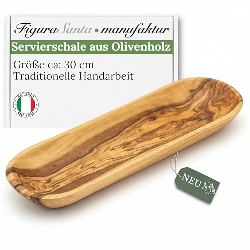 Figura Santa Servierschale aus Olivenholz, Dekoschale für Antipasti, Snacks, Brot, handgefertigt (30cm)