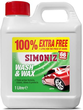 Simoniz Wash & Wax 1 L – Triple-Action Car Shampoo & Wax – Cleans, Shines & Protects Paintwork – Up to 66 Washes – High-Foam Car Wash Shampoo for Glossy Finish – Simoniz Car Care