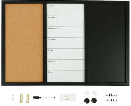 Relaxdays Pizarra 3en1 magnética con Corcho y Pizarra de Tiza, 60x90 cm, Multicolor