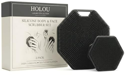 Silicone Body Scrubber & Silicone Face Scrubber Set – 2-Piece Silicone Shower Scrubber for Body & Face Cleansing – Reusable Silicone Scrubber for Men & Women – Holou
