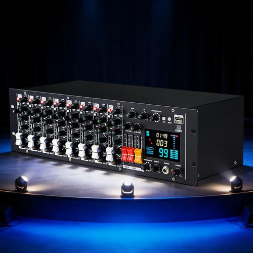 Mixer Audio Preamplificatori Professionali a 9 Canali con Display Digitale, MP3 e Bluetooth, 99 Effetti DSP integrati, Potenza Phantom 48V per Broadcasting